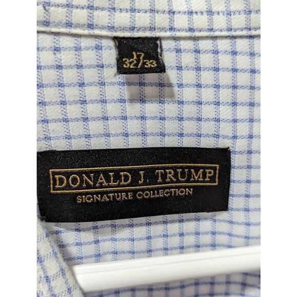 Donald J Trump Signature Collection Men 17 White Blue Button Front Shirt - Picture 2 of 6